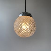 PAIRE D'ANCIENNES  SUSPENSIONS RONDES EN VERRE VINTAGE 