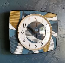 Horloge vintage pendule murale silencieuse "Bleu blanc ocre"
