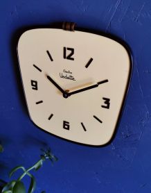 Horloge formica vintage pendule murale "Vedette jaune" 