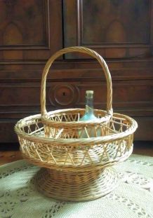 Porte bouteilles et verres en osier (Années 50)