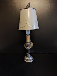 lampe bouillotte ancienne métal chromé et blanc