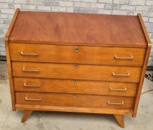 commode  vintage 1960 a 70       4 tirroirs plaquage   76x90