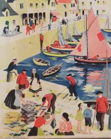 Affiche scolaire vintage Le port de pêche