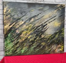 toile peinture abstraite de jules  fourdier  1978   vert ,ja