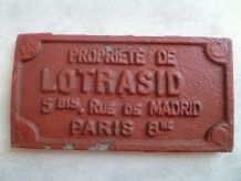 plaque de Wagon ancienne LOTRACID, vintage