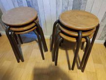 tabourets d'école empilables bois et métal (2 lots de 3)