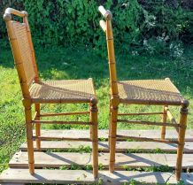 Duo de chaises en bois tourné style bambou
