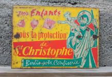 Plaque en tôle lithographiée - Confiserie Saint Christophe 