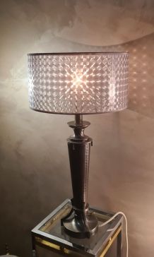 grande  lampe 1970 gainé de cuir  marron en fer brosser 48xh