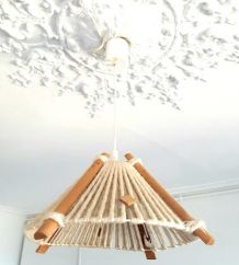 Suspension  laine et bois style Audoux-Minnet 1960