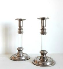 Paire de bougeoirs design plexiglas et métal, 1960