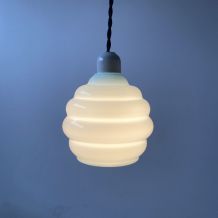 3 ANCIENNES SUSPENSIONS EN OPALINE BLEUE  VINTAGE