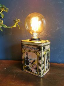 Lampe vintage chevet salon bureau boîte en fer "Les Vosges"