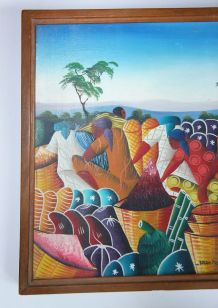 Peinture ethnique d'Haïtie, art d'Afrique de style naïf