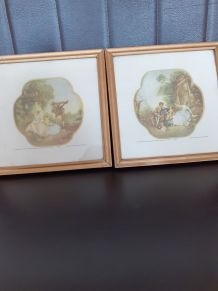2 cadres avec imprimés de deux tableaux de Nicolas Lancret.