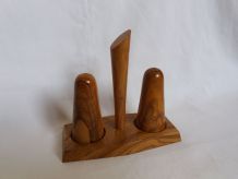 Set salière poivrière Art Déco en bois d'olivier