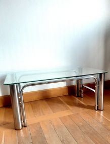 Table basse design verre et métal tubulaire 1970  