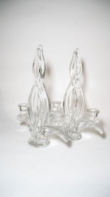 Paire de chandeliers vintages en cristal de Vannes années 60