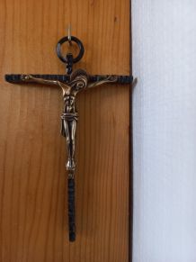 Crucifix mural en cuivre croix en métal noir Vintage