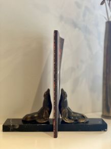 Serre-livres Art déco Otaries en bronze 