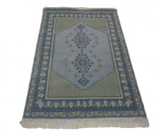 Vintage tapis oriental Tunisien bleu en laine tissé main 
