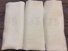 2 serviettes lin jacquard blanc monogramme JL