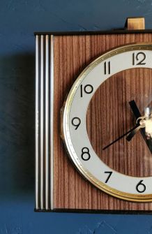 Horloge formica vintage pendule silencieuse Hermle bois doré