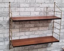 etagere  1950 a 70 montants or et et tablette en plaquage av