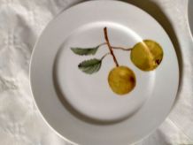 5 assiettes à dessert peintes à la main décor "fruits"
