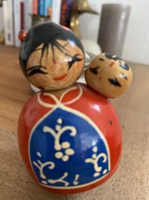 Poupée Kokeshi vintage, les deux sœurs.
