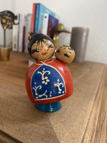 Poupée Kokeshi vintage, les deux sœurs.