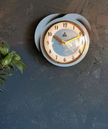 Horloge formica vintage pendule murale silencieuse Dam bleu