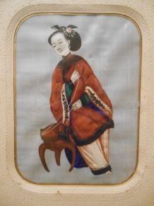 XIXème-Peinture gouache, encre sur papier de riz-Chine XIX F