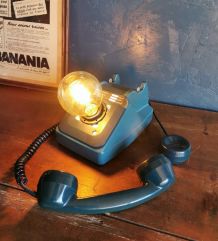 Lampe vintage salon téléphone Socotel années 70 "Blue Phone"