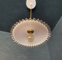 Lampe suspension vintage années 60 opaline blanche doré 26cm