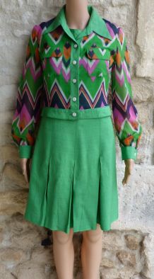 vintage 70s ensemble blouson robe coton lin 