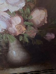 Peinture sur toile bouquet de roses dans un vase.
