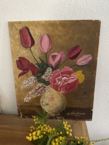 Peinture bouquet de fleurs dans un vase.