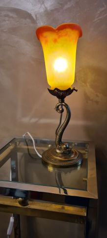 lampe dauphin bronze  1920  avec tulipe signé ( noverdy fran