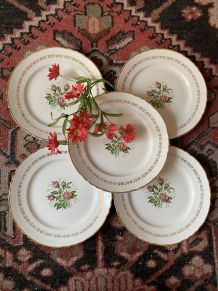 5 assiettes plates fleuries Orchies Moulin des Loups .