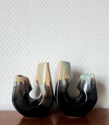 Doubles vases serre-livres vintage en céramique 