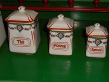 Série de 6 pots décor en céramique " Farine, sucre, café, th