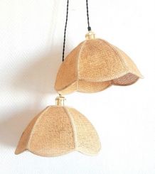 Paire de suspensions en paille tressée corolles années 1970 
