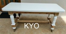 Table basse rectangulaire, bois blanc, roulettes, 110x47 