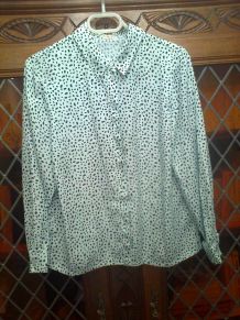 chemisier femme vert-eau, à pois marine