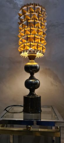 lampe de style barbier, laiton et bronze  1960 a 75  avec so