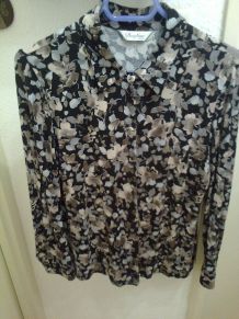 chemisier jersey noir brun manches longues