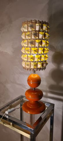 lampe barbier 1960 a 70  abat jour osier  tres class,,,54x17