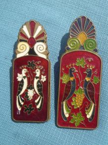 lot Pinces à papiers en laiton émaillée, vintage