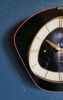 Horloge formica vintage pendule silencieuse SMI noir orange